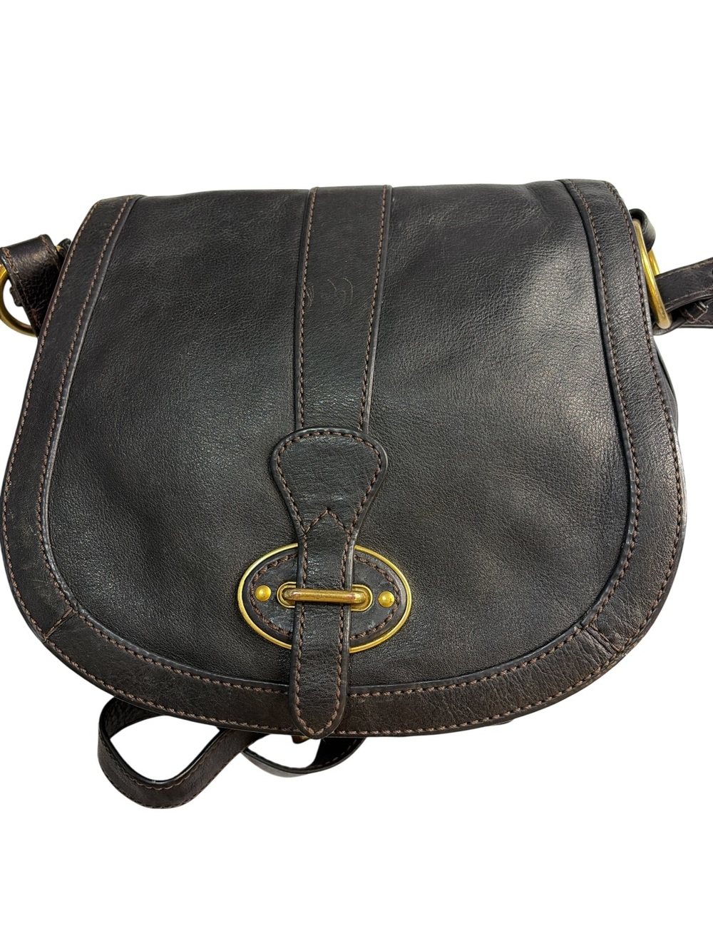 VINTAGE FOSSIL Black Leather Equestrian Crossbody Saddle Bag